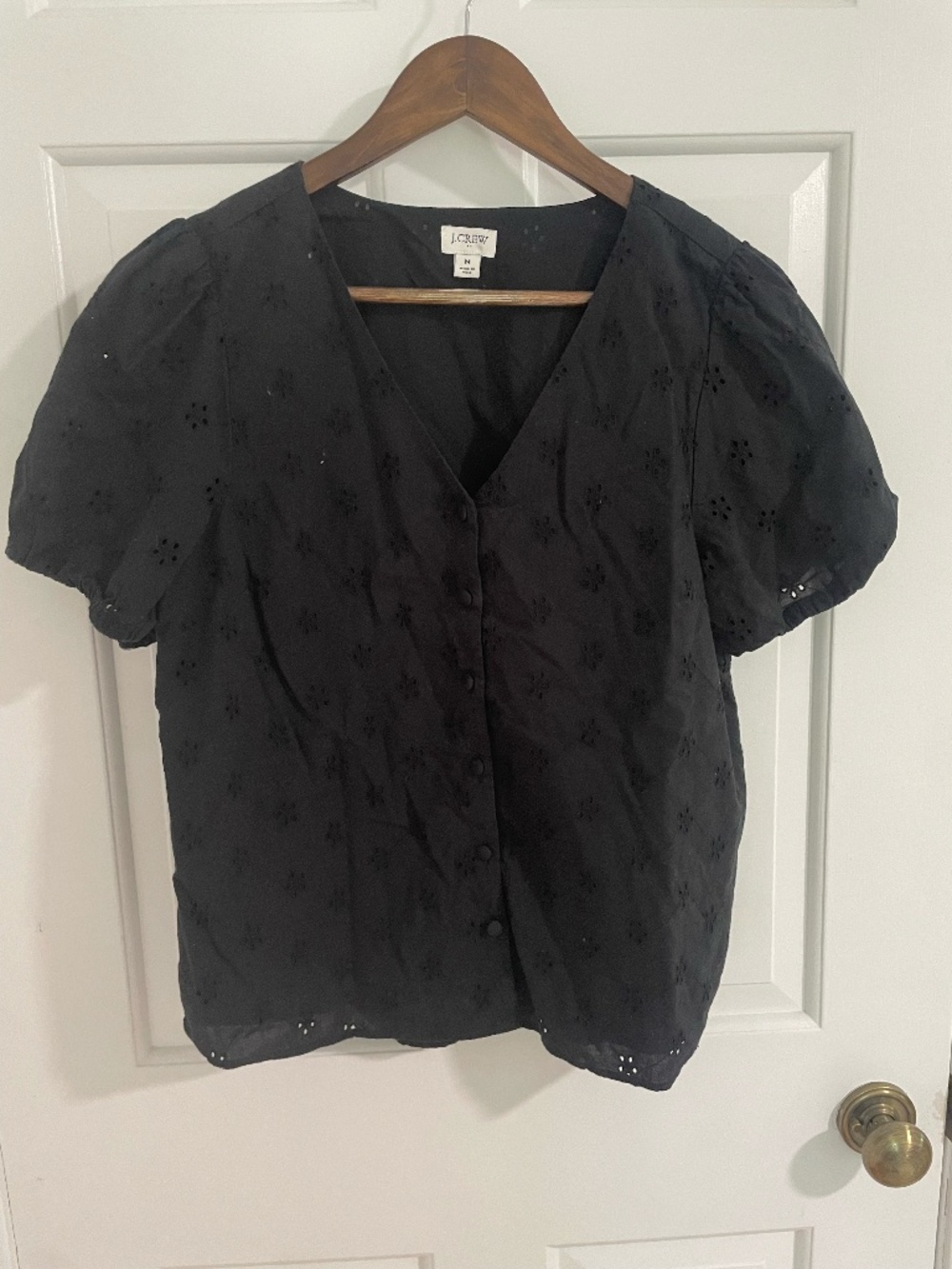 J. Crew Black Floral Blouse with Covered Buttons